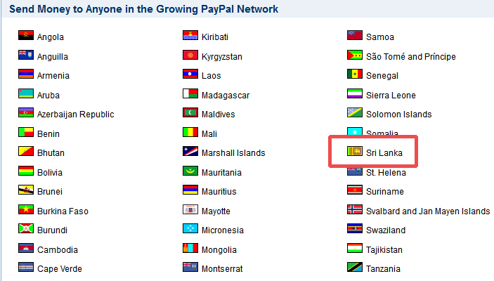 Sri Lanka Belongs to Send Only Group In PayPal
