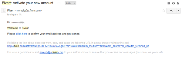 Fiverr Activation Email