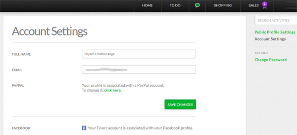 Fiverr v2 Settings Page