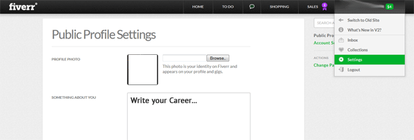 Fiverr v2 Public Profile Settings