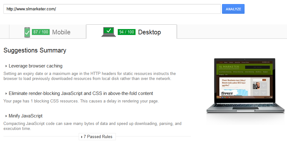 SLMarketer PageSpeed Score